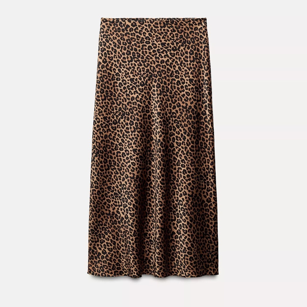 ZARA Satin Effect Leopard Print Maxi Skirt (S)